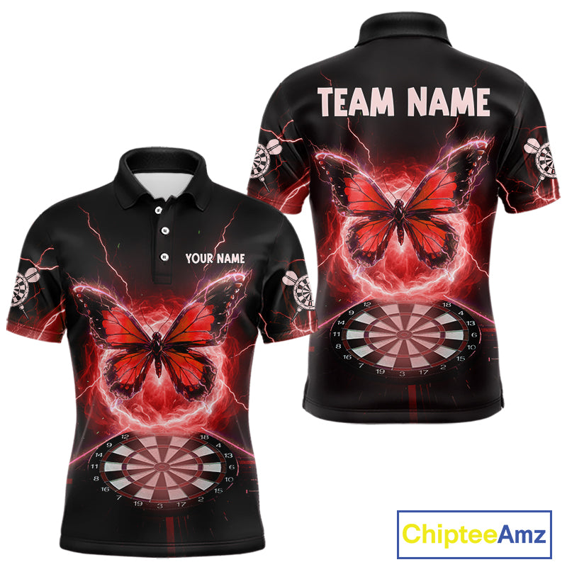 Lightning Butterfly Dartboard Custom Red Mens Polo Dart Shirt Funny Dart Jerseys NYN1762
