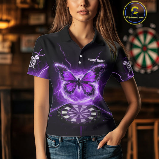 Lightning Butterfly Dartboard Custom Purple Women Polo Dart Shirt Funny Dart Jerseys NYN1763