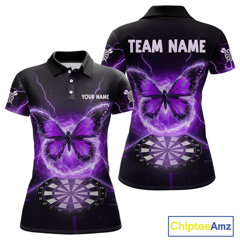 Lightning Butterfly Dartboard Custom Purple Women Polo Dart Shirt Funny Dart Jerseys NYN1763