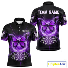 Load image into Gallery viewer, Lightning Butterfly Dartboard Custom Purple Mens Polo Dart Shirt Funny Dart Jerseys NYN1763