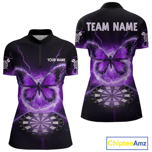 Lightning Butterfly Dartboard Custom Purple Women Quarter-Zip Dart Shirt Funny Dart Jerseys NYN1763