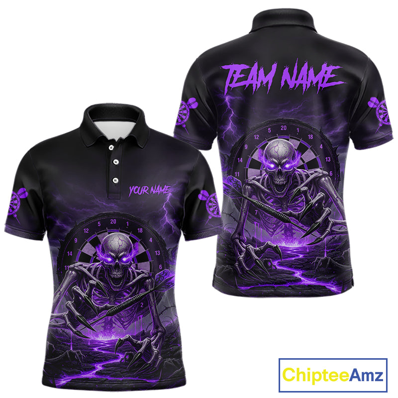 Lightning Purple Skeleton Dartboard Custom Mens Polo Dart Shirt Gifts For Dart Players NYN1765