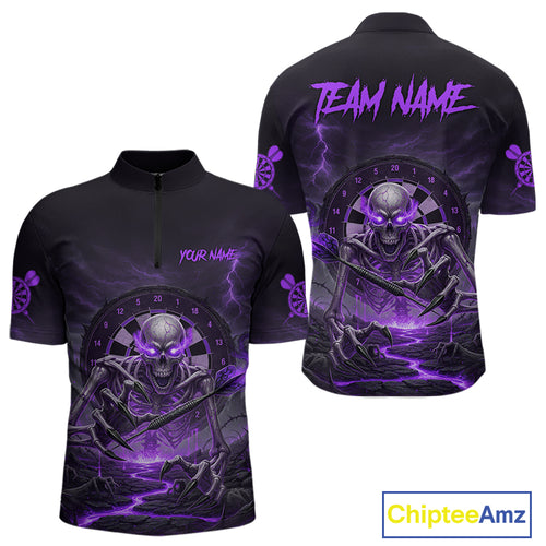 Lightning Purple Skeleton Dartboard Custom Mens Quarter-Zip Dart Shirt Gifts For Dart Players NYN1765