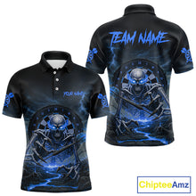 Load image into Gallery viewer, Lightning Blue Skeleton Dartboard Custom Mens Polo Dart Shirt Gifts For Dart Players NYN1766