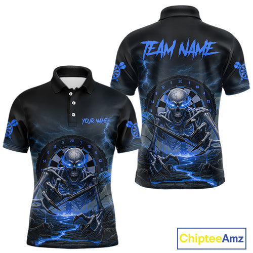 Lightning Blue Skeleton Dartboard Custom Mens Polo Dart Shirt Gifts For Dart Players NYN1766