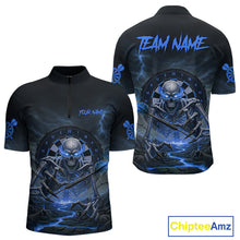 Load image into Gallery viewer, Lightning Blue Skeleton Dartboard Custom Mens Quarter-Zip Dart Shirt Gifts For Dart Players NYN1766