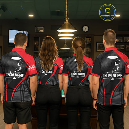 Black And Red Human Play Pool 8 Ball Women's Billiard Shirt Custom Billiard Team League Attire NYN2556