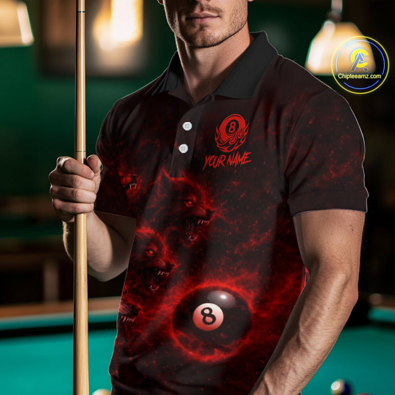 Horror Wolfs Red Flames Smoke Pool 8 Ball Men Billiard Shirt Custom Ball Billiard Team Attire NYN2562