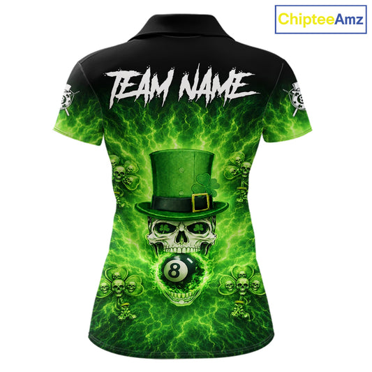 Flaming Shamrock Skull Pool 8 Ball Women's Billiard Shirt Custom St Patrick's Day Billiard Team Attire NYN2561