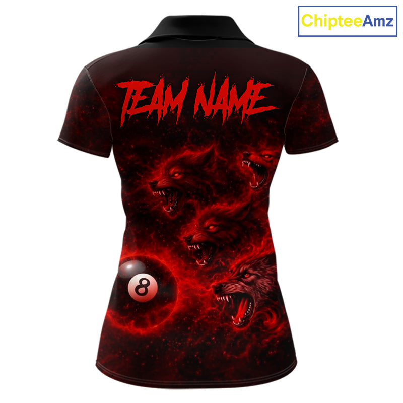 Horror Wolfs Red Flames Smoke Pool 8 Ball Women's Billiard Shirt Custom Ball Billiard Team Attire NYN2562