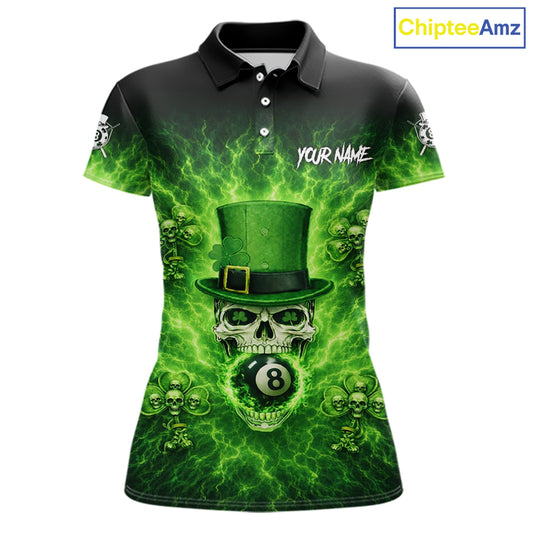 Flaming Shamrock Skull Pool 8 Ball Women's Billiard Shirt Custom St Patrick's Day Billiard Team Attire NYN2561