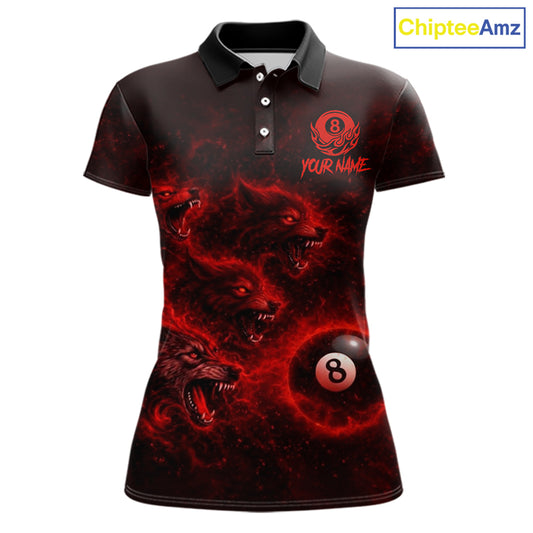 Horror Wolfs Red Flames Smoke Pool 8 Ball Women's Billiard Shirt Custom Ball Billiard Team Attire NYN2562
