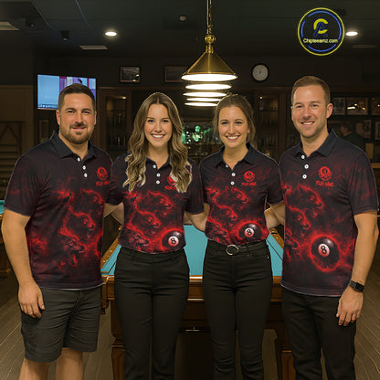 Horror Wolfs Red Flames Smoke Pool 8 Ball Men Billiard Shirt Custom Ball Billiard Team Attire NYN2562
