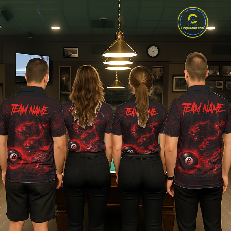 Horror Wolfs Red Flames Smoke Pool 8 Ball Men Billiard Shirt Custom Ball Billiard Team Attire NYN2562