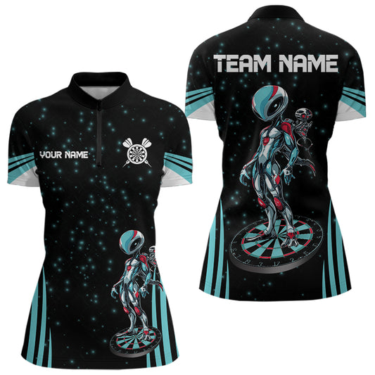 Custom Turquoise Alien And Dartboards Dart Shirts For Women, Dart Jerseys NYN0027