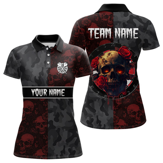 Red Rose Skulls And Dartboard Style Dart Shirts For Women, Custom Dart Jerseys NYN0028