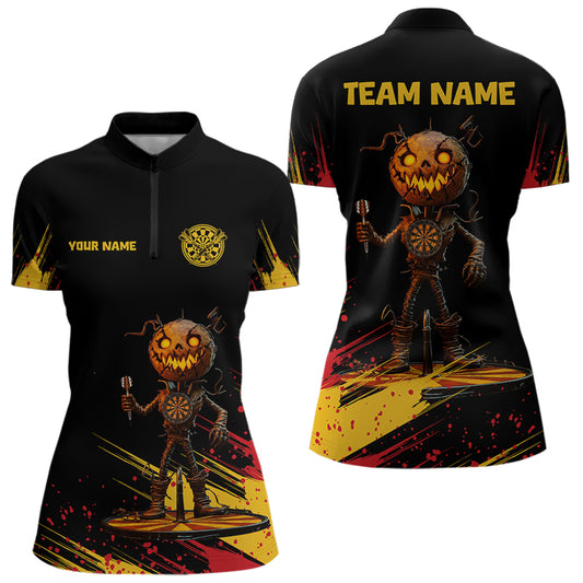 Custom Black-Yellow Pumpkins Funny Halloween Dart Shirts For Women Dart Tournament Jerseys NYN0030