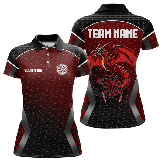 Custom Black And Red Hexagon Dragon Dartboard Dart Shirts For Women Dart Team Jerseys NYN0031