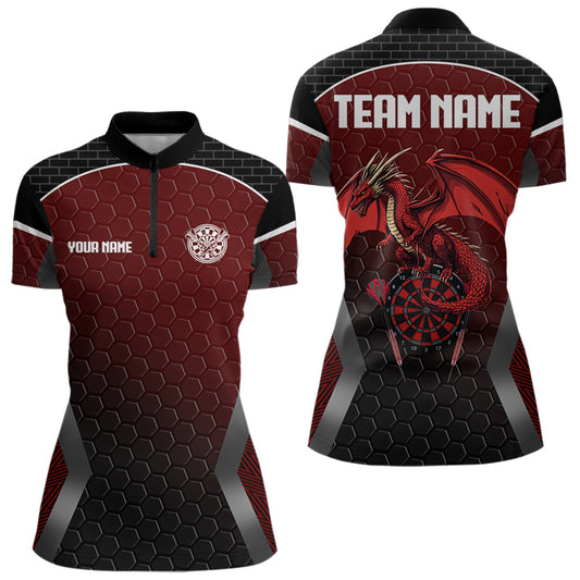 Custom Black And Red Hexagon Dragon Dartboard Dart Shirts For Women Dart Team Jerseys NYN0031