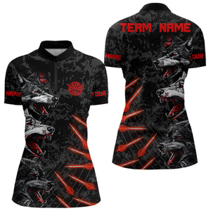 Black And Red Wolfs With Dart Arrows Dart Shirts For Women, Custom Dart Jerseys NYN0032