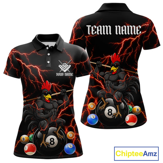 Funny Rooster 8 Ball Billiard Shirt For Women Custom Thunder Red Billiard Pool Shirt, Billiard Attire NYN3145