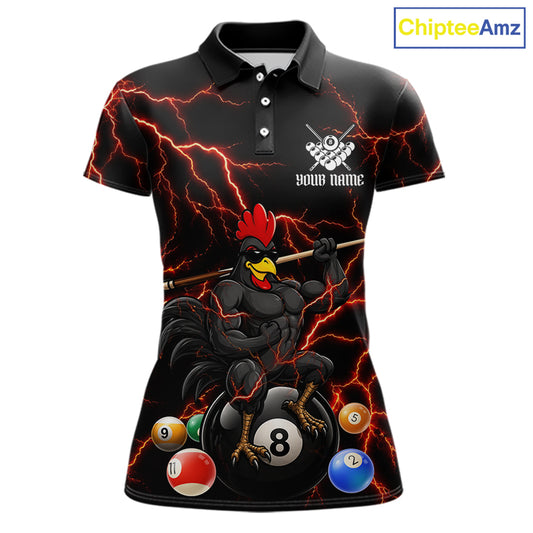 Funny Rooster 8 Ball Billiard Shirt For Women Custom Thunder Red Billiard Pool Shirt, Billiard Attire NYN3145
