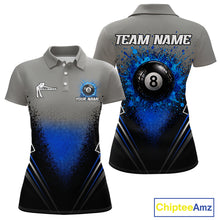 Load image into Gallery viewer, Personalized Grey And Blue Splatter 8 Ball Pool Billiard Shirt For Women Custom Billiard Team Jersey NYN3147