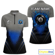 Load image into Gallery viewer, Personalized Grey And Blue Splatter 8 Ball Pool Billiard Shirt For Women Custom Billiard Team Jersey NYN3147