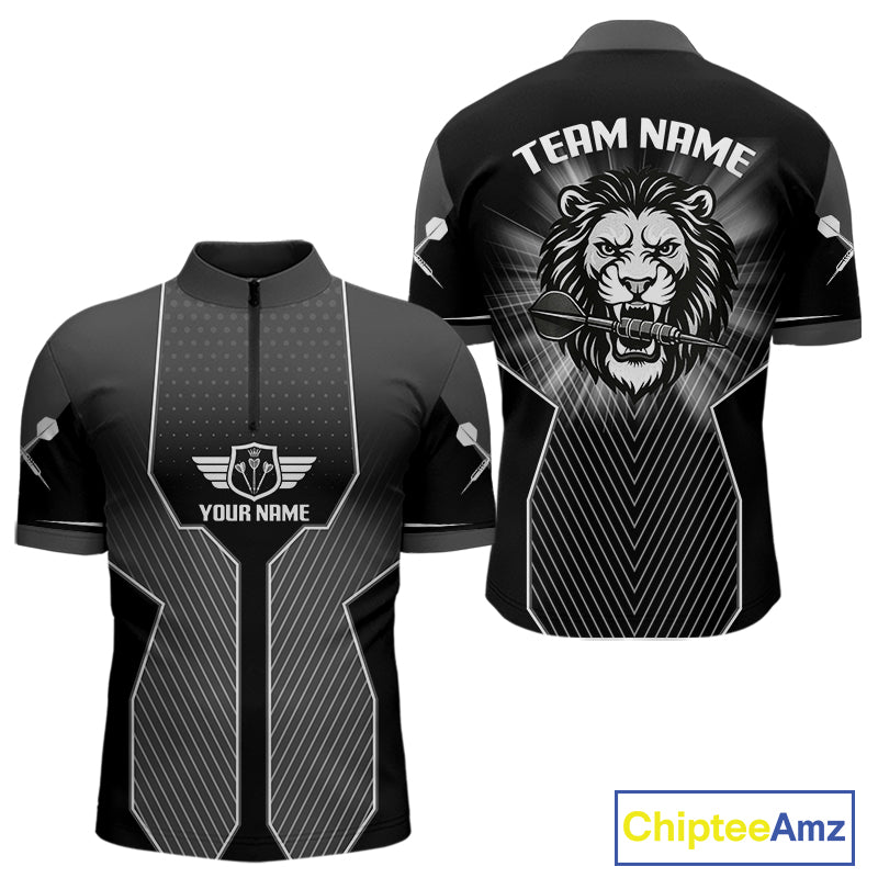 Dart Arrow & Lion Head Black Darts Shirt For Men - Custom Team & Player Name NYN0362