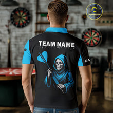 Load image into Gallery viewer, Blue Grim Reaper Holding Dart Arrow Darts Shirt For Men Custom Team Name NYN0367