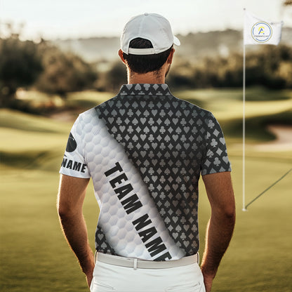 Mens Grey Poker Golf Shirt Custom Poker White Golf Ball Polo, Golf Team Outfits For Golfers NYN3332