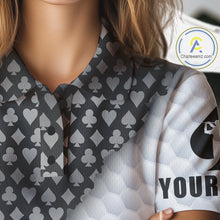 Load image into Gallery viewer, Womens Grey Poker Golf Shirt Custom Poker White Golf Ball Polo, Golf Team Outfits For Golfers NYN3332