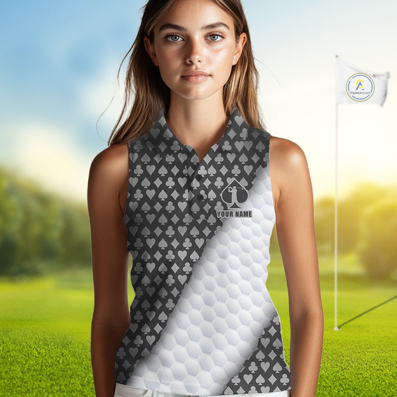 Womens Grey Poker Golf Shirt Custom Poker White Golf Ball Polo, Golf Team Outfits For Golfers NYN3332