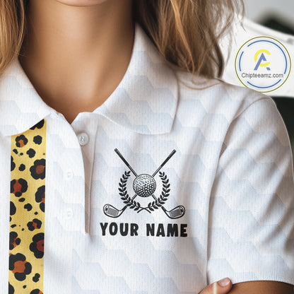 Golden Retriever Golf Shirt Custom Yellow Leopard Pattern Funny Splatter Golf Polos For Women NYN3334