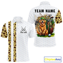 Load image into Gallery viewer, Golden retriever golf shirt with yellow leopard splatter funny golf polo for men