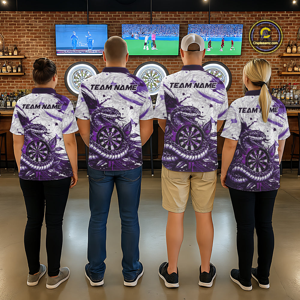 Custom White And Purple Splatter Cobra Dartboard Women Darts Polo Shirts Grunge Dart Jerseys NYN2270