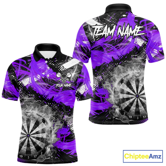 Purple & Grey Smokes Dartboard Custom Men Darts Polo Shirts Grunge Dart League Jerseys NYN2278
