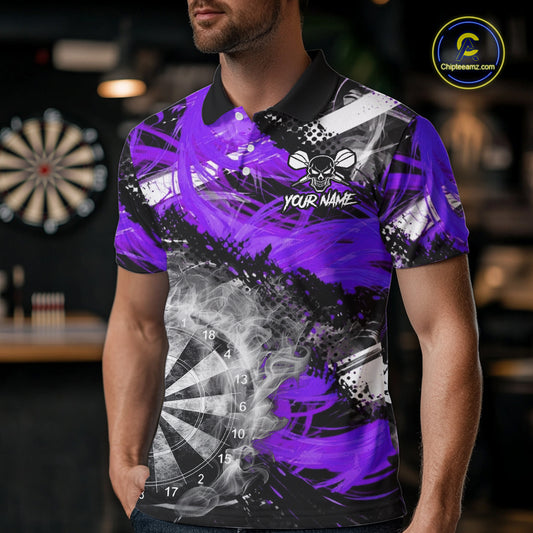 Purple & Grey Smokes Dartboard Custom Men Darts Polo Shirts Grunge Dart League Jerseys NYN2278