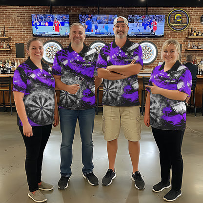 Purple & Grey Smokes Dartboard Custom Men Darts Polo Shirts Grunge Dart League Jerseys NYN2278