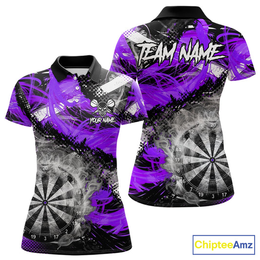 Purple & Grey Smokes Dartboard Custom Women Darts Polo Shirts Grunge Dart League Jerseys NYN2278