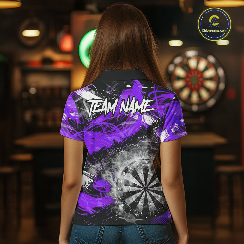 Purple & Grey Smokes Dartboard Custom Women Darts Polo Shirts Grunge Dart League Jerseys NYN2278