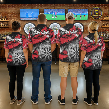 Red & Grey Smokes Dartboard Custom Men Darts Polo Shirts Grunge Dart League Jerseys NYN2279