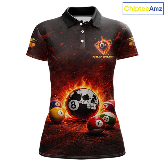 Fire Flame Grunge Pool Ball 3D Billiard Shirt For Women Personalized Skull 8 Ball Billiard Gifts NYN2568