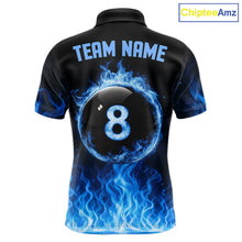 Load image into Gallery viewer, Custom Blue Flaming Pool 8 Ball Billiard Shirt For Men Personalized 3D Ball Billiard Attire Gifts NYN2570