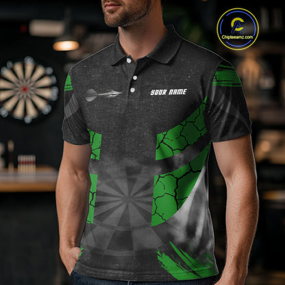 Dartboard & Green Cracked Pattern For Champions Darts Shirt For Men - Custom Name NYN0370