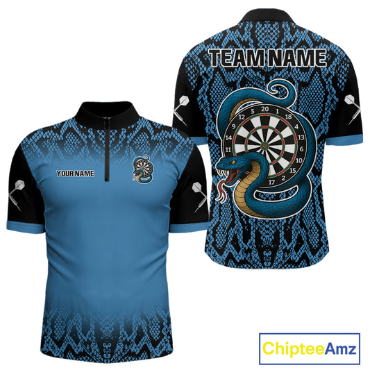 Navy Snake & Reptile Skin With Striking Dartboard Darts Shirt For Men - Custom Name NYN0372