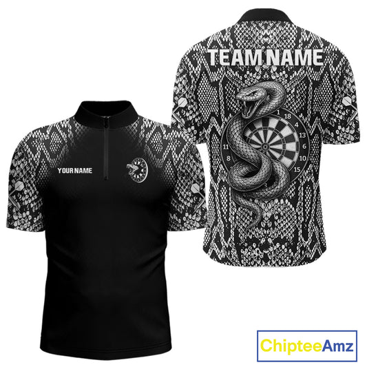 Grey Snake & Reptile Skin With Striking Dartboard Darts Shirt For Men - Custom Team Name NYN0374