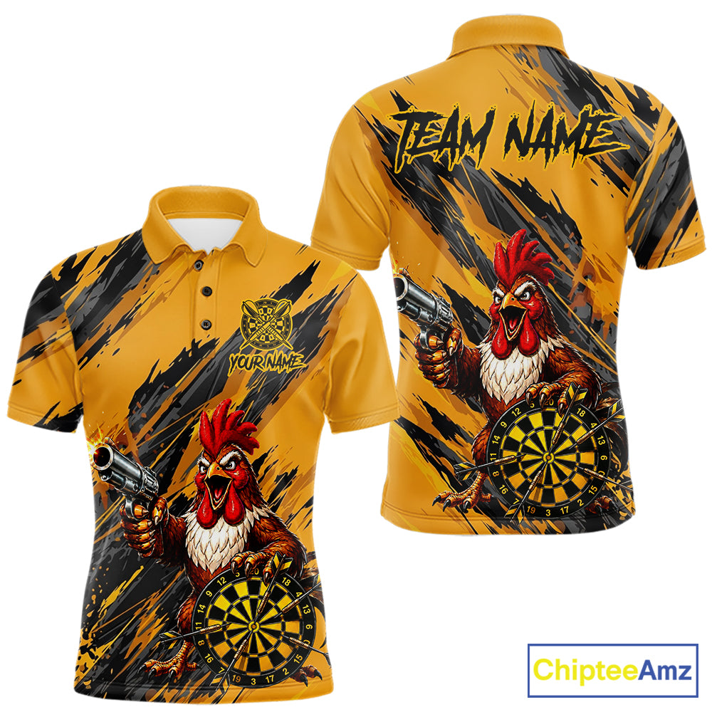 Black and yellow grunge rooster gun dart polo shirt custom dart clothing