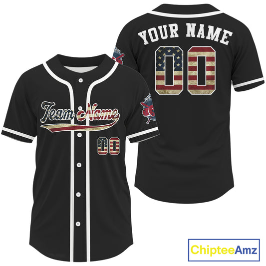 Custom USA Flag Patriotic Baseball Shirts For Men Black Youth Baseball Jerseys NYN0829