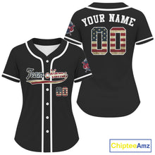 Load image into Gallery viewer, Custom USA Flag Patriotic Baseball Shirts For Women Black Youth Baseball Jerseys NYN0829